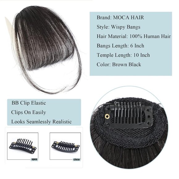 100% Real Human Hair Wispy Bangs - Clip In Wispy Bangs - Dark Brown - Picture 3 of 7
